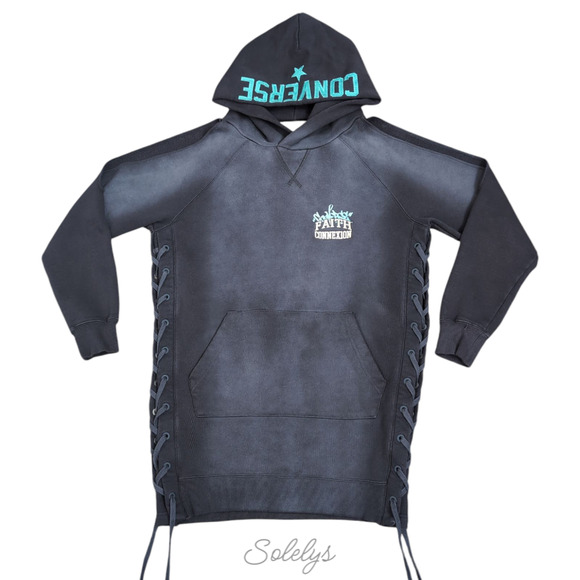 Converse x Faith Connexion Sun Washed Dark Navy Oversized Laced Draped Hoodie - Picture 4 of 11